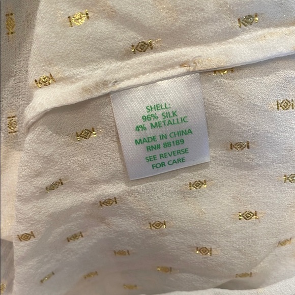 Chic LILLY PULITZER White and Gold Women's Silk Blouse SZ sm - Picture 6 of 6
